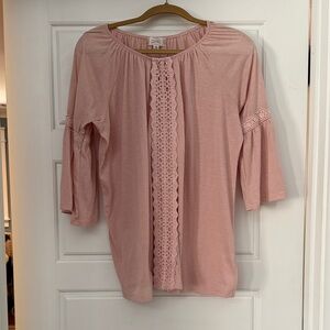Pink Lace Trim Women's Top